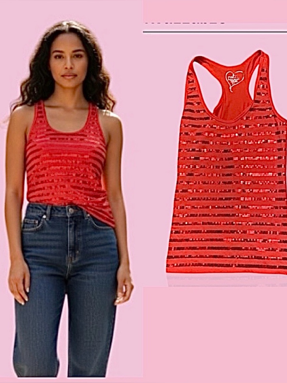 Rue21 Cherry Orange Sequin Stripe Racerback Tank - Women